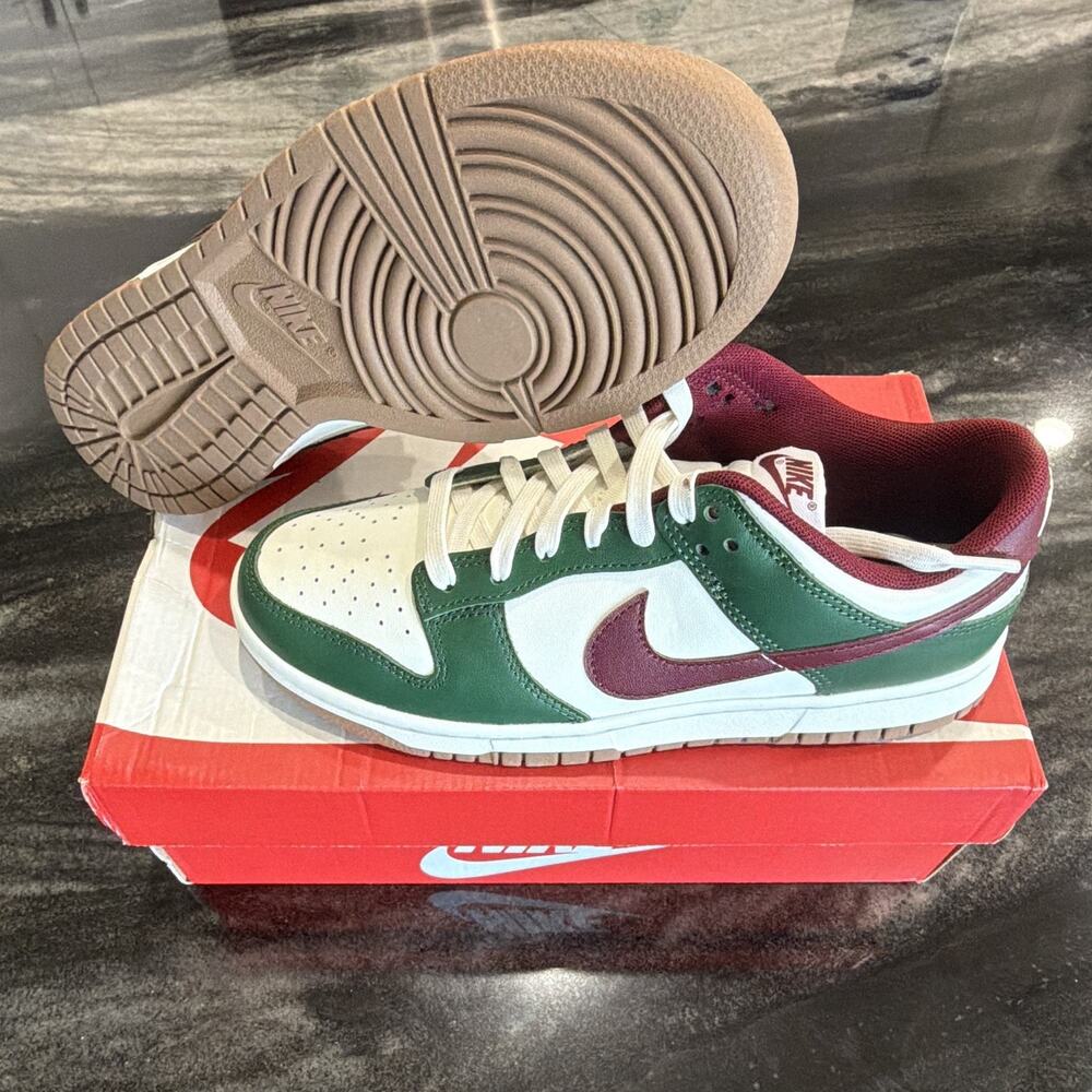 Nike Dunk Low Retro Gorge Green/White/Team Red Gum Leather FB7160-161 NEW